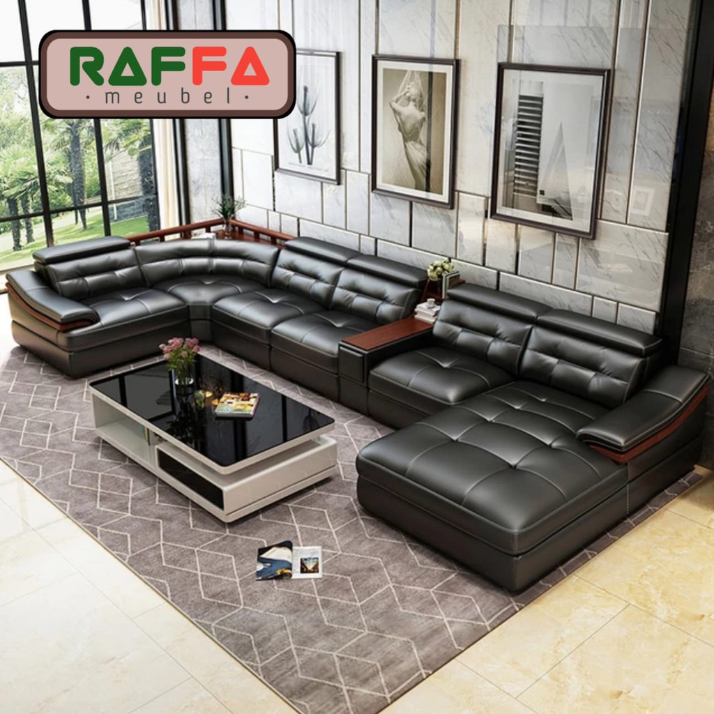 U16 RAFFA MEUBEL - Sofa Minimalis Modern Leter U - Bahan Kulit Premium - Sofa Set Modern -Sofa Kulit
