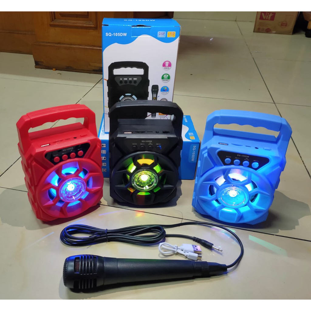 Speaker Bluetooth SQ-105DW plus set mic speaker aktif