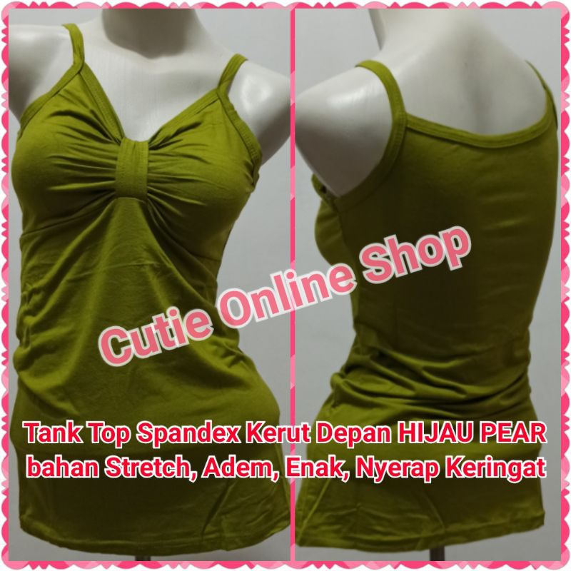 Tank Top Spandex Kerut Depan HIJAU PEAR | Tengtop Tentop TankTop Wanita Atasan Cewek Lekbong