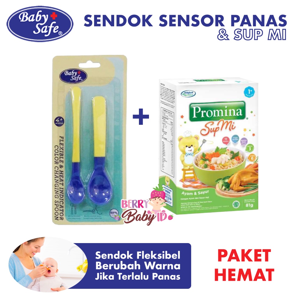 Baby Safe x Promina - Paket Baby Safe Sendok Flexi Sensor Panas &amp; Promina Sup Mi Ayam Sayur Berry Mart