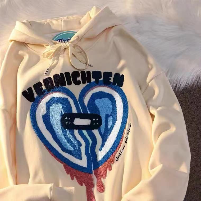 [littlecrab] Hoodie Oversize Vernichten Love Plester Broken Heart Hoodie Swag Trending Hoodie Couple Unisex Street Style Love Bordir Hoodie Berkualitas Korean Style