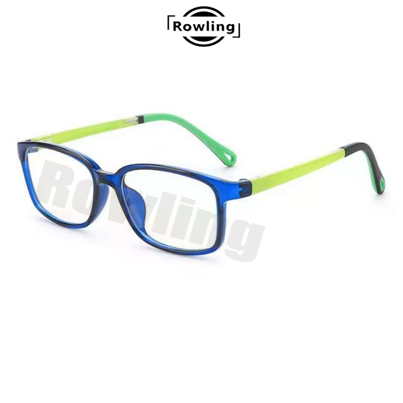 (Rowling)Kacamata Anak NewTrend/Fashion Anak Unisex Kotak Terbaru anti radiasi Blue Light Silikon High Quality Import-Ka-73 Biru/hijau