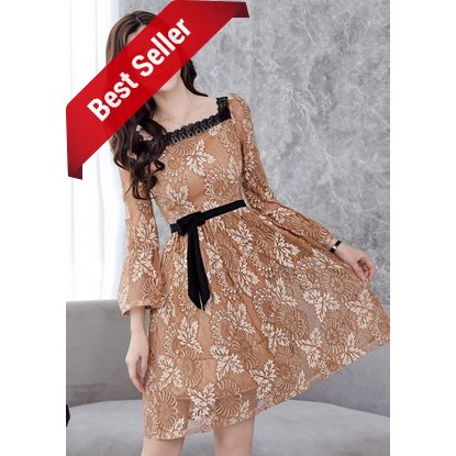 NEW Dress Import Sexy Party Mini Pesta Lace Brukat Korea Green Gold Beige Wanita Murah