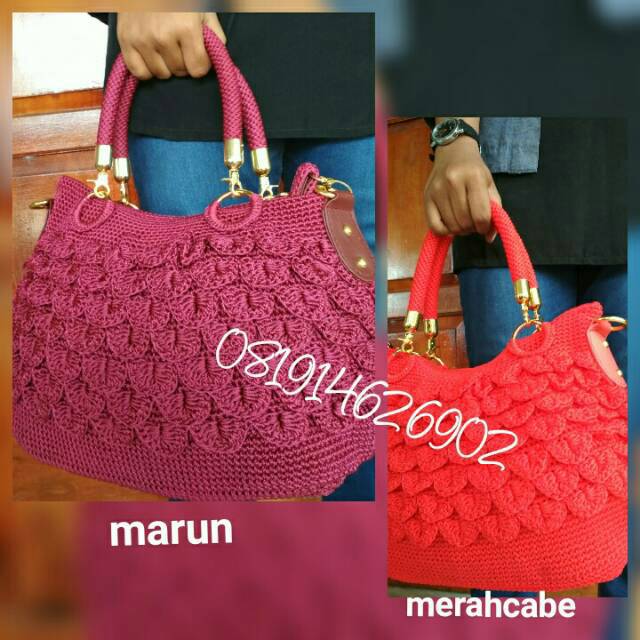 Tas rajut selempang sisik lonceng emas