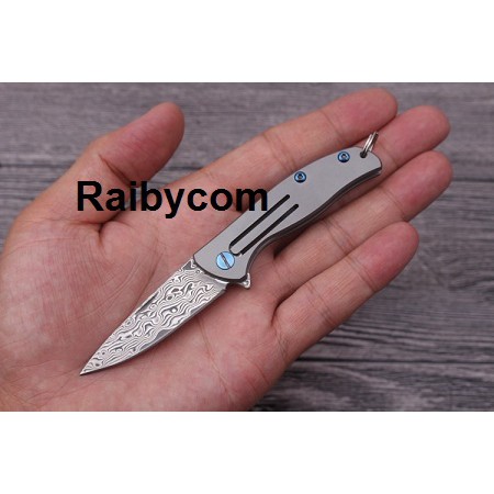 Pisau Lipat Unik Baja Damaskus / Damascus Pocket Folding Knife Handle Titanium