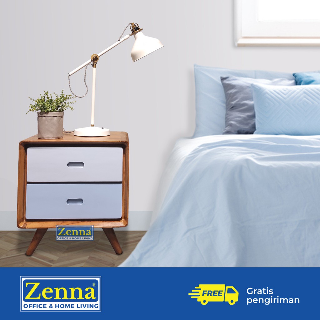 Zenna nakas 2 laci biru kecil / drawer laci kayu