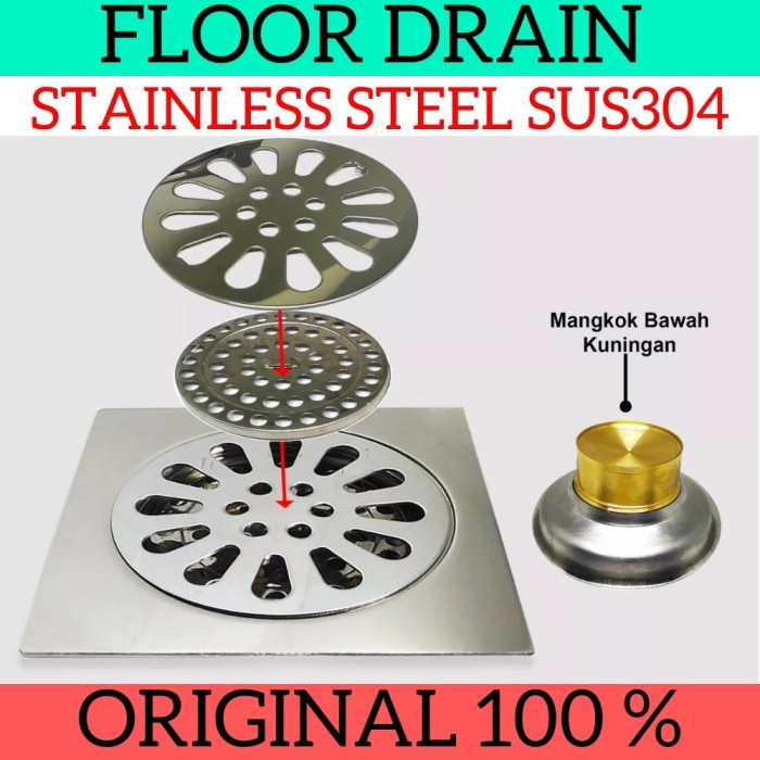 Floor Drain Saringan Got Stainless Steel SUS304 Model Katup Kuningan