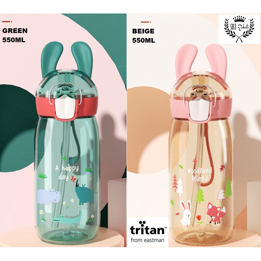 Botol Minum Anak Tritan BPA Free Woodland 550 ml Dengan Sedotan