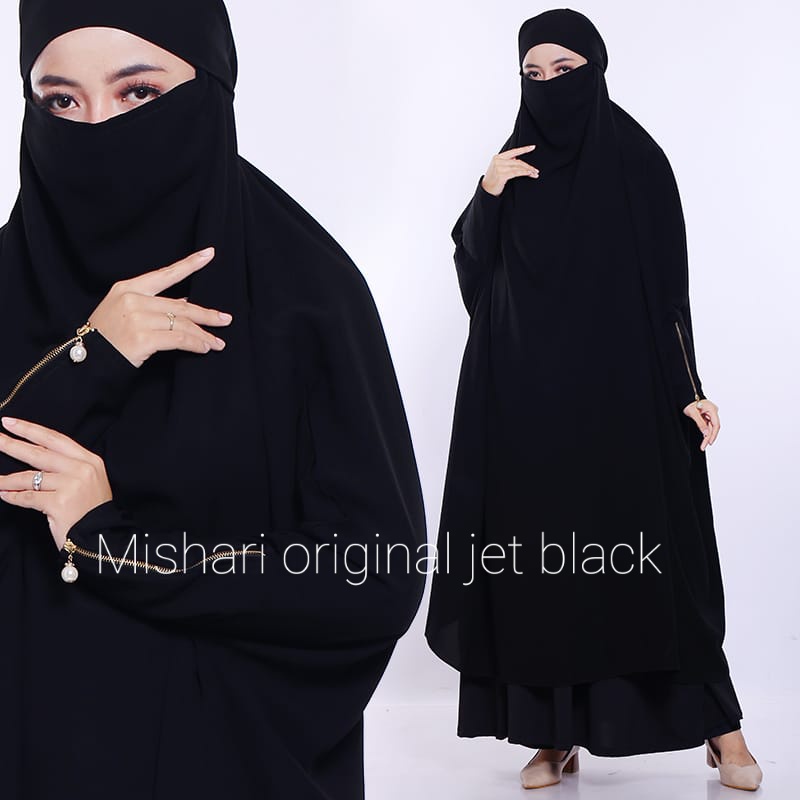 French khimar JET BLACK MTA Tangan Zipper