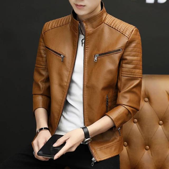 Jaket pria trend line tipe laki cowok coklat muda tan pria