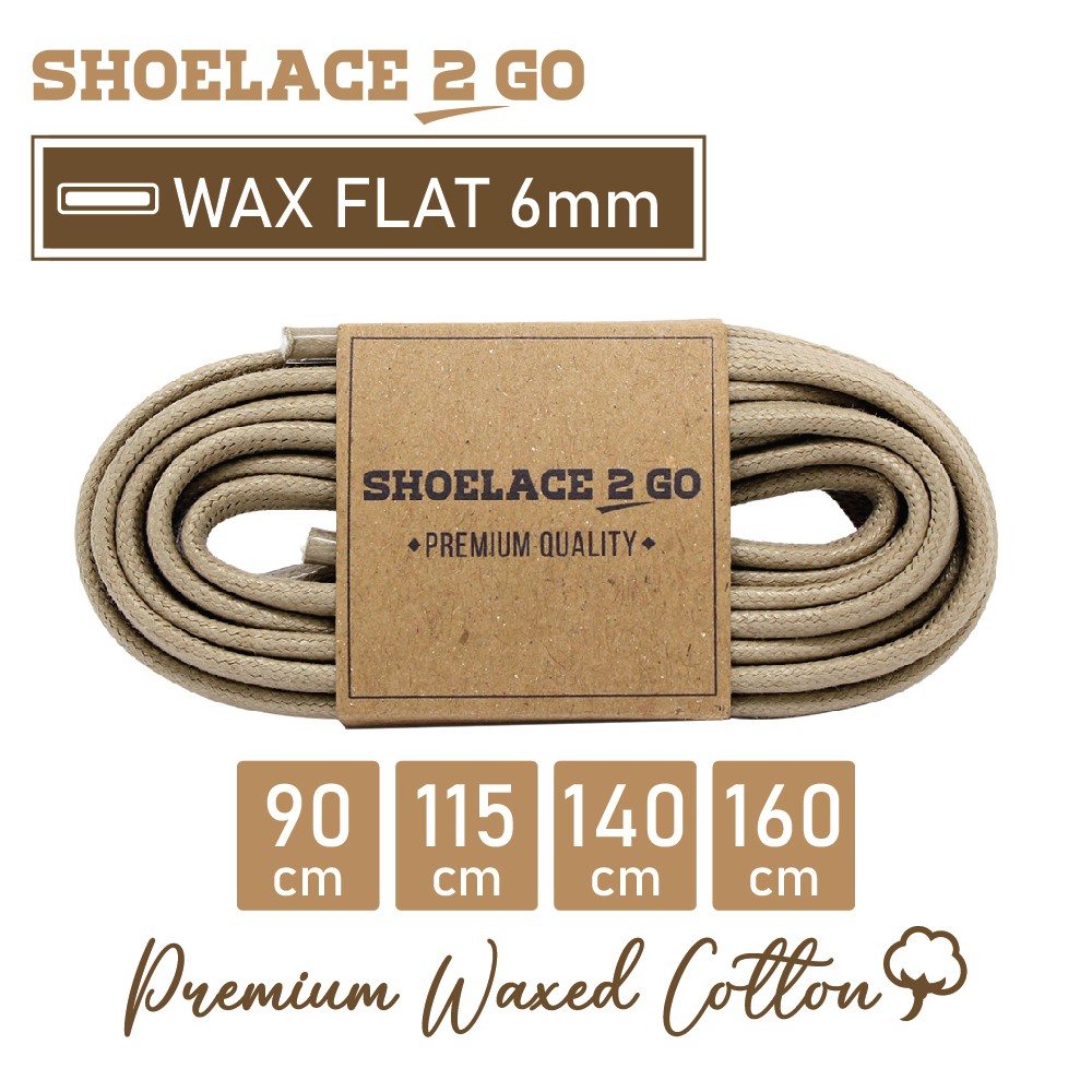 SHOELACE 2 GO PREMIUM TALI SEPATU LILIN WAX GEPENG PIPIH FLAT - WF6 - D1 - BEIGE - 6MM