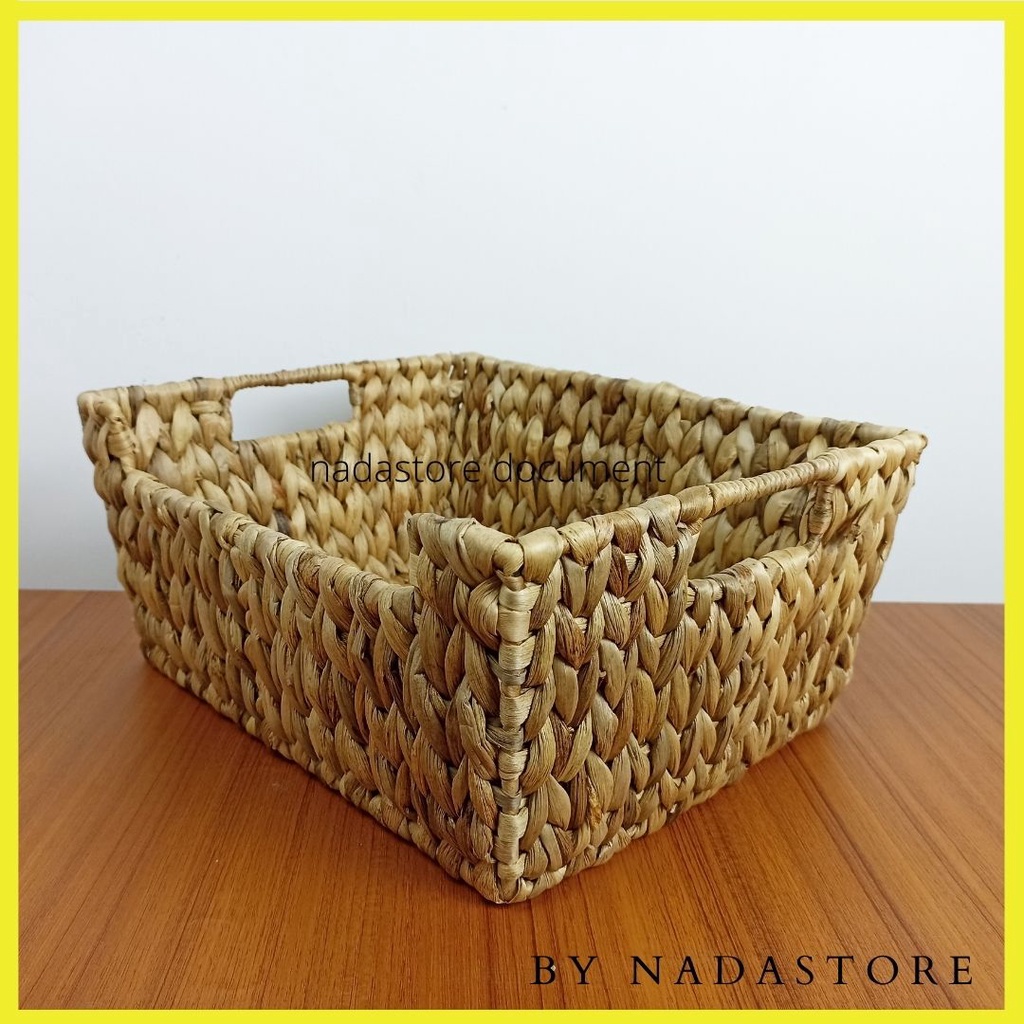 Storage Baskets, Hand-Woven Open-Front Bins with Handles Waterhyacinth Keranjang Anyaman BW-001