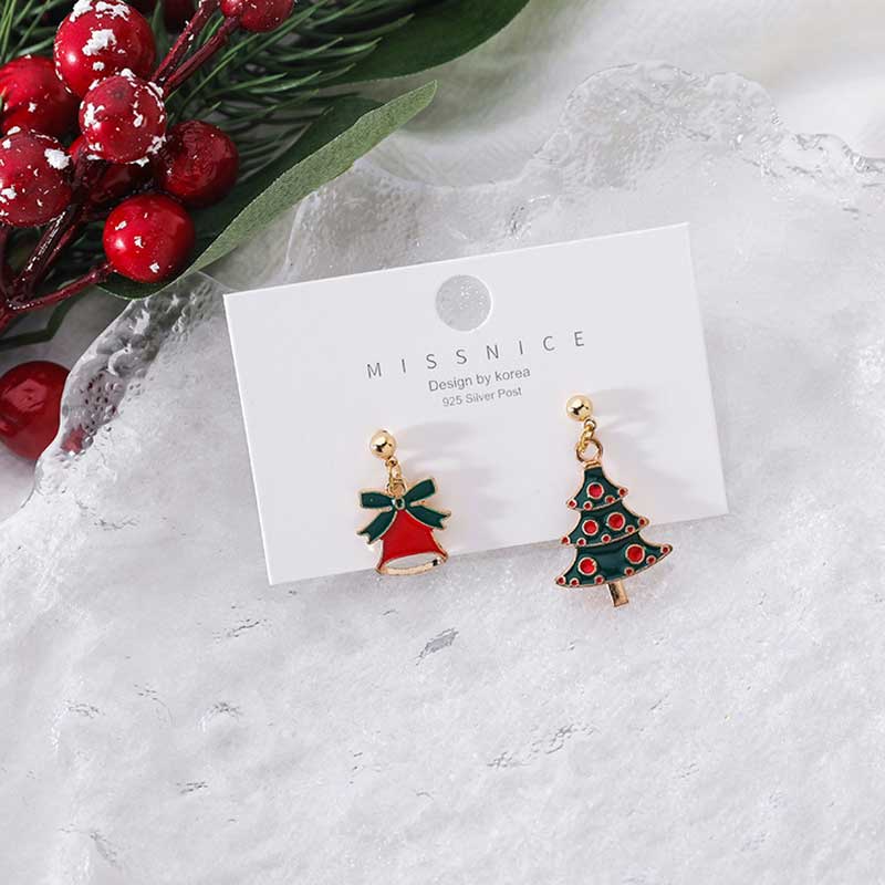 XiaoboACC Anting Tusuk Sterling Silver 925 Model Lonceng / Kaos Kaki Natal Untuk Wanita