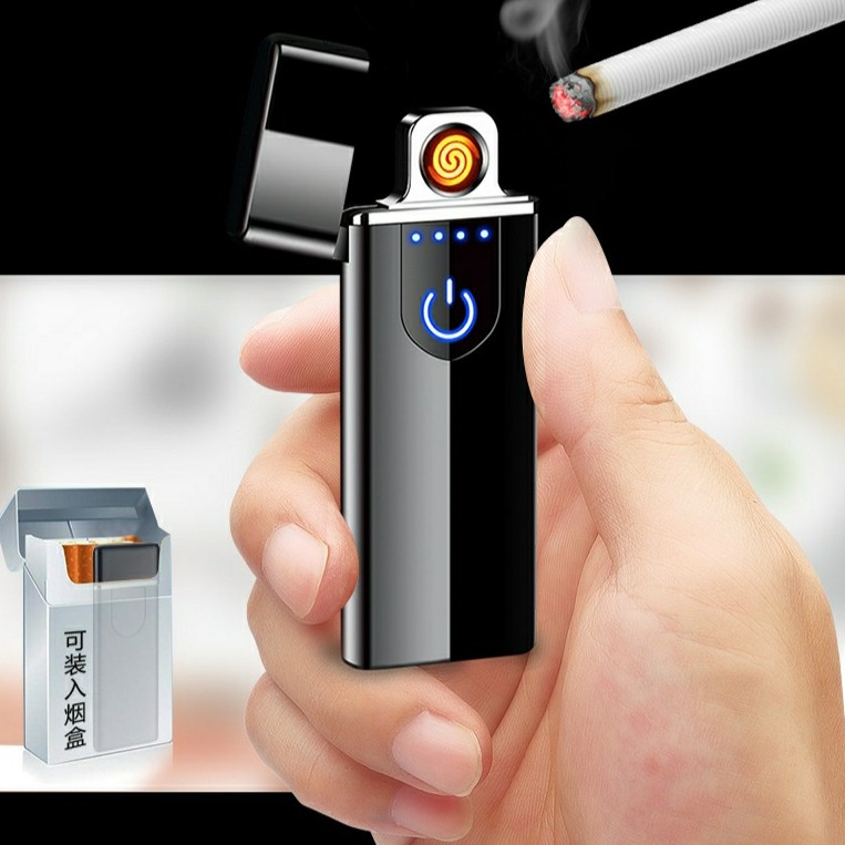 Best Seller Korek api elektrik usb dapat dicharger fingerprint LED rechargeable electric lighter