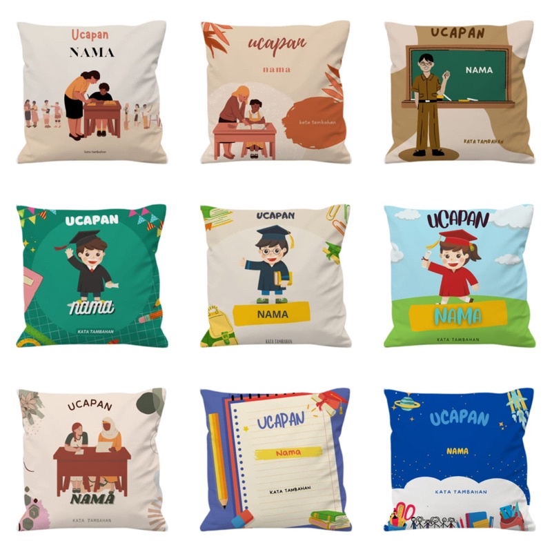 Bantal Custom 2 sisi  untuk kado, souvenir tema kelulusan, hari guru, hari raya