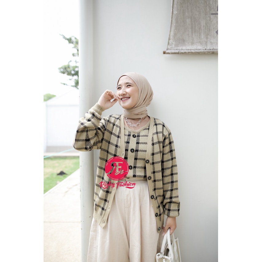 Jennie bp set kardigan inner hijab dan non hijab rajut