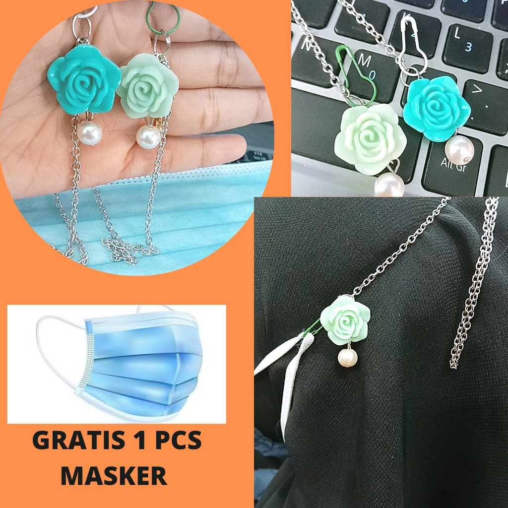 KALUNG TALI MASKER MAWAR STRAP MASK MUTIARA -Rantai Masker Bunga Strap mask Korea strap mask Hijab