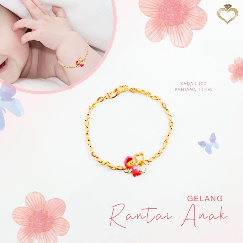 (KADAR 300) GELANG RANTAI ANAK MOTIF MARSHA HATI EMAS ASLI