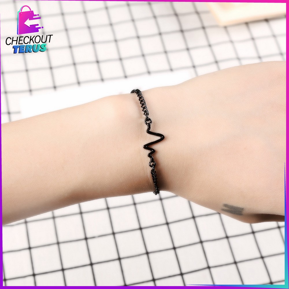 CT K82 Gelang Rantai Bentuk Denyut Jantung Korean Style Pria Wanita Gelang Zigzag Nadi Aksesoris Adjustable Simple