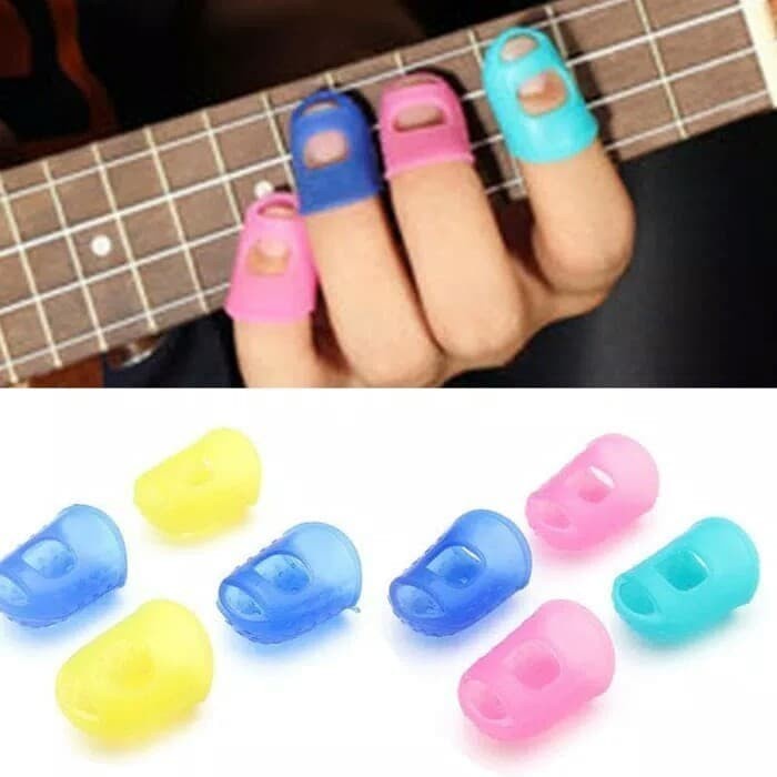 Pelindung jari silikon bermain gitar Silicone Finger Pick 4Pcs