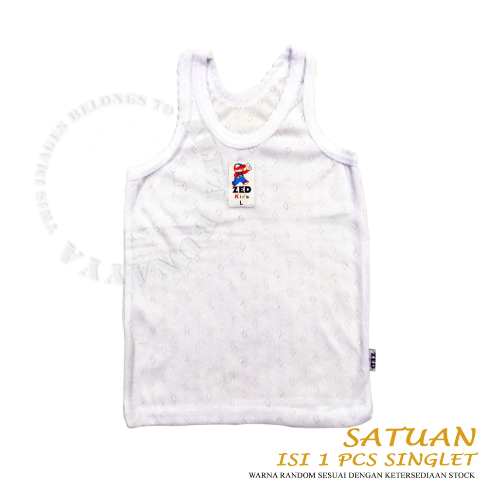 1 Singlet Anak ZED KIDS - PUTIH - SALUR - LIST GEOMBANG - Kaos Dalam Anak