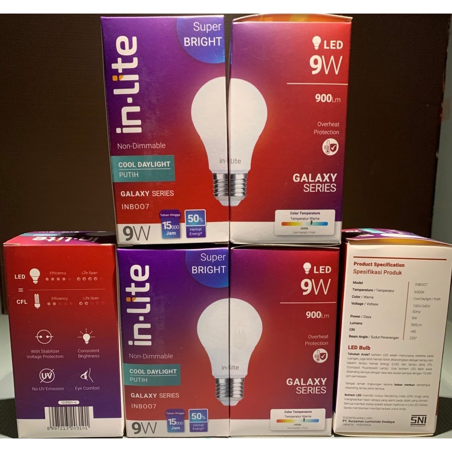 Lampu Led In Lite 9w Bergaransi Grosir Bohlam Led InLite INB007 Single Pack