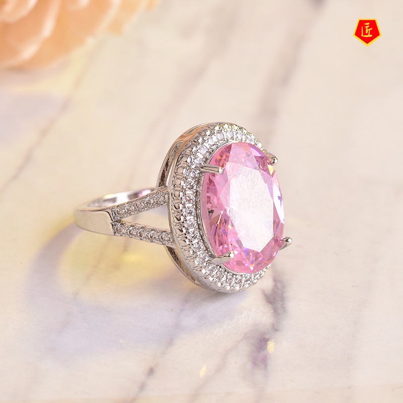 [Ready Stock]Pink Colorful Crystals Micro Rhinestone Ring Elegant Sweet and Simple