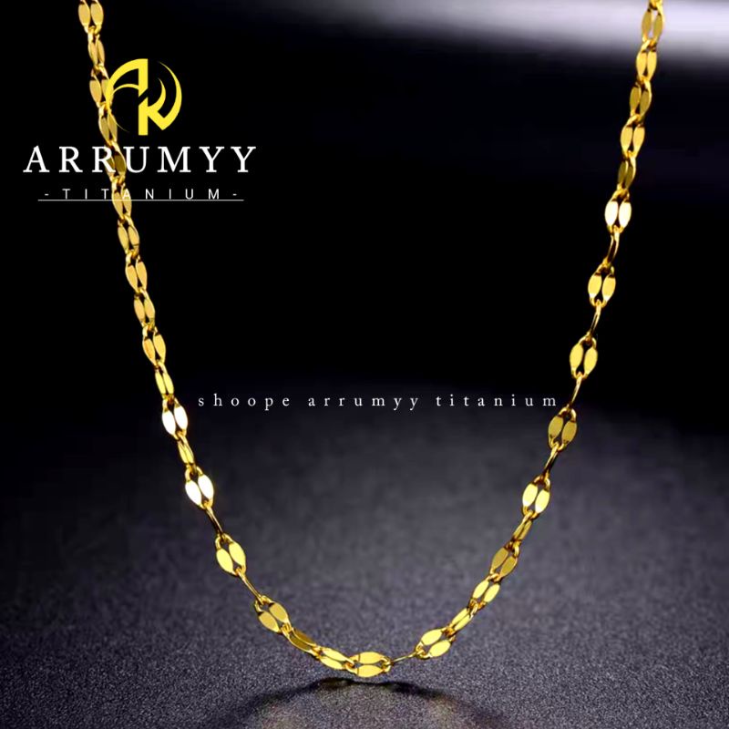 ARRUMYY kalung titanium wanita pecah kopi warna silver dan gold kilap panjang 45cm  lebar 1mm