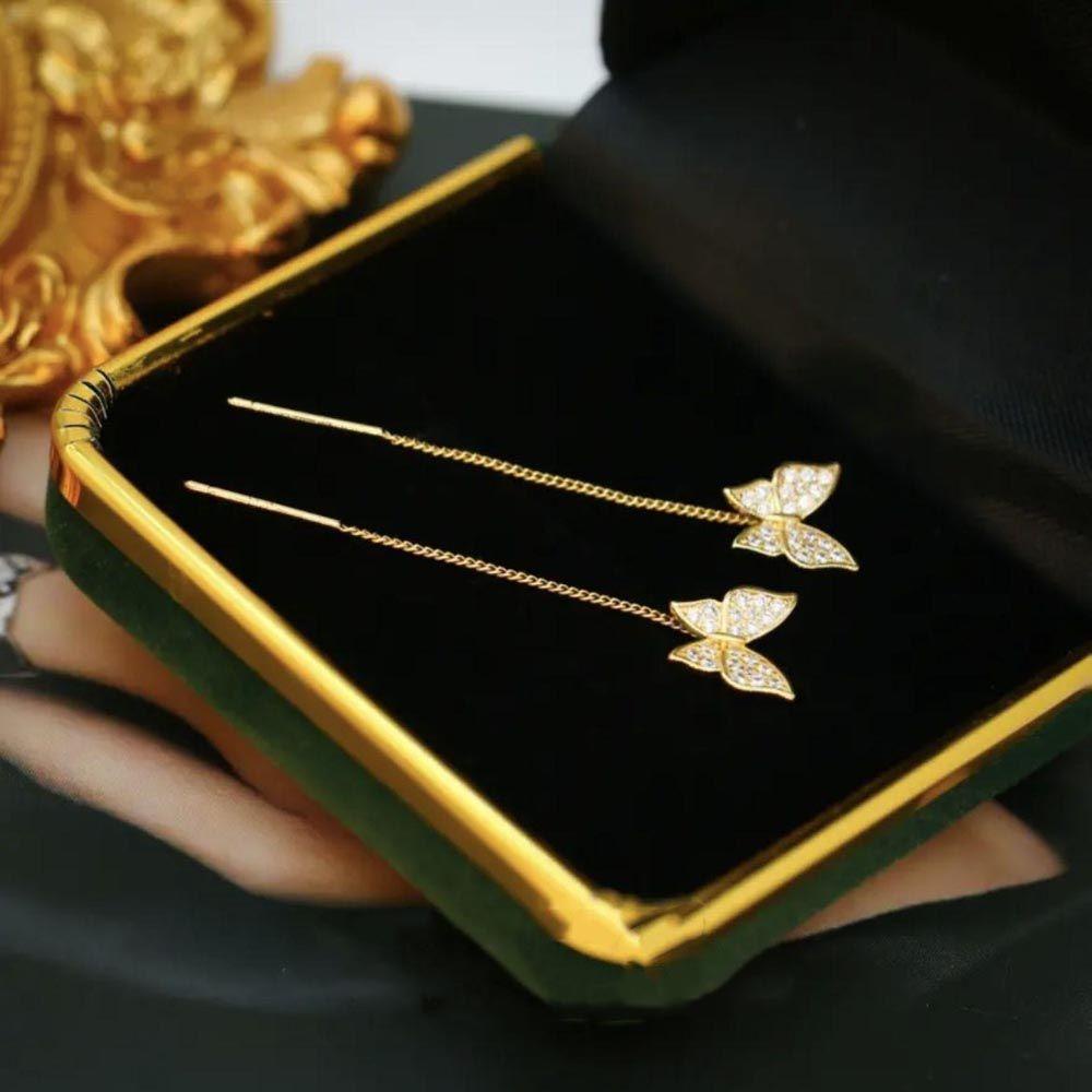 Mxbeauty Anting Tusuk Wanita Elegnat Manis Untuk Anak Perempuan Hadiah Geometris Kristal Butterfly Drop Earrings