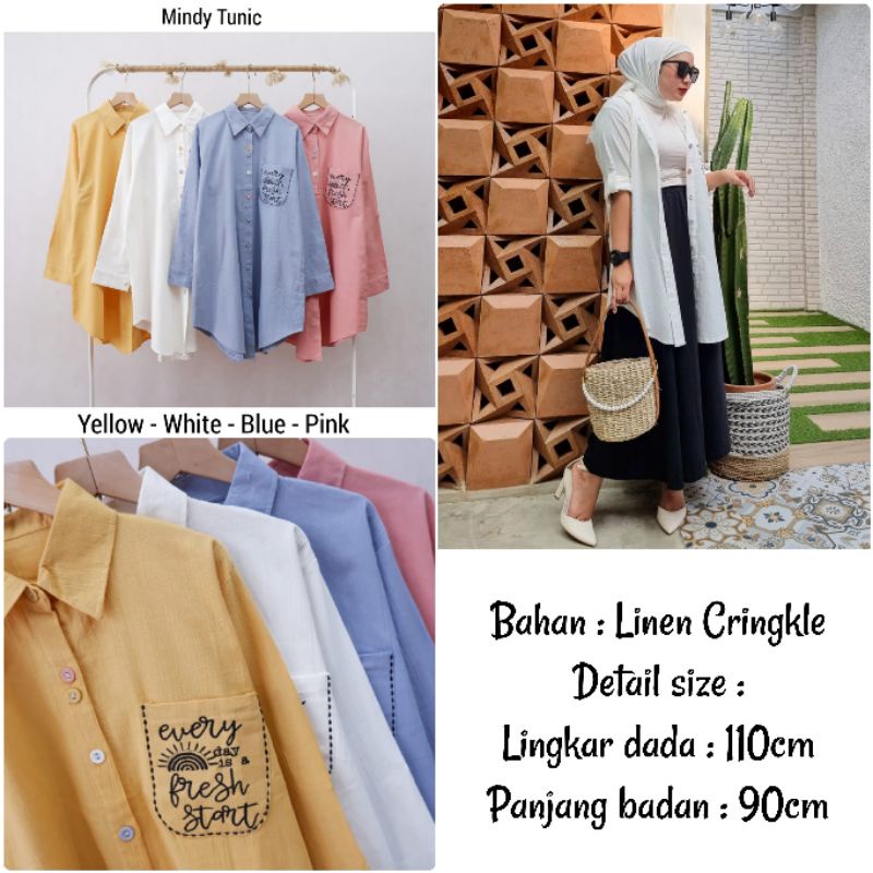 BJ Tunik Katun Linen Crinkle Wanita Terbaru Jumbo Ld 110 Mindy Tunic