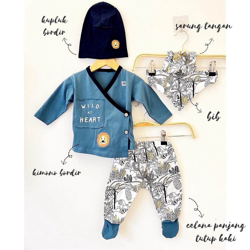 JUMPER LEO full set topi baju kimono pakaian sarung tangan celana panjang slaber bib bayi anak laki cowok