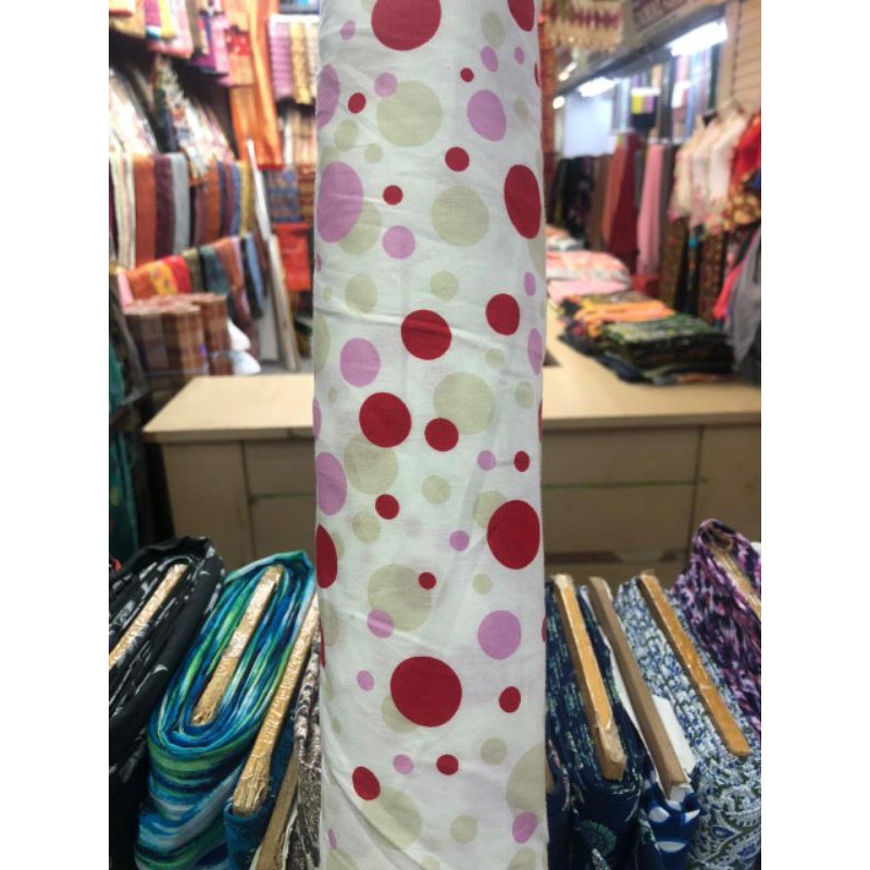 bahan kain katun jepang catoon catton japan desain motif polkadot dasar putih