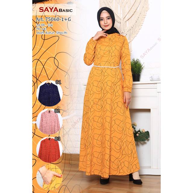 GAMIS MOTIF CRINGKLE ORI SAYA BASIC FREE BELT MUTIARA/MAXI DRESS SYARI/PAKAIAN MUSLIM WANITA KATUN