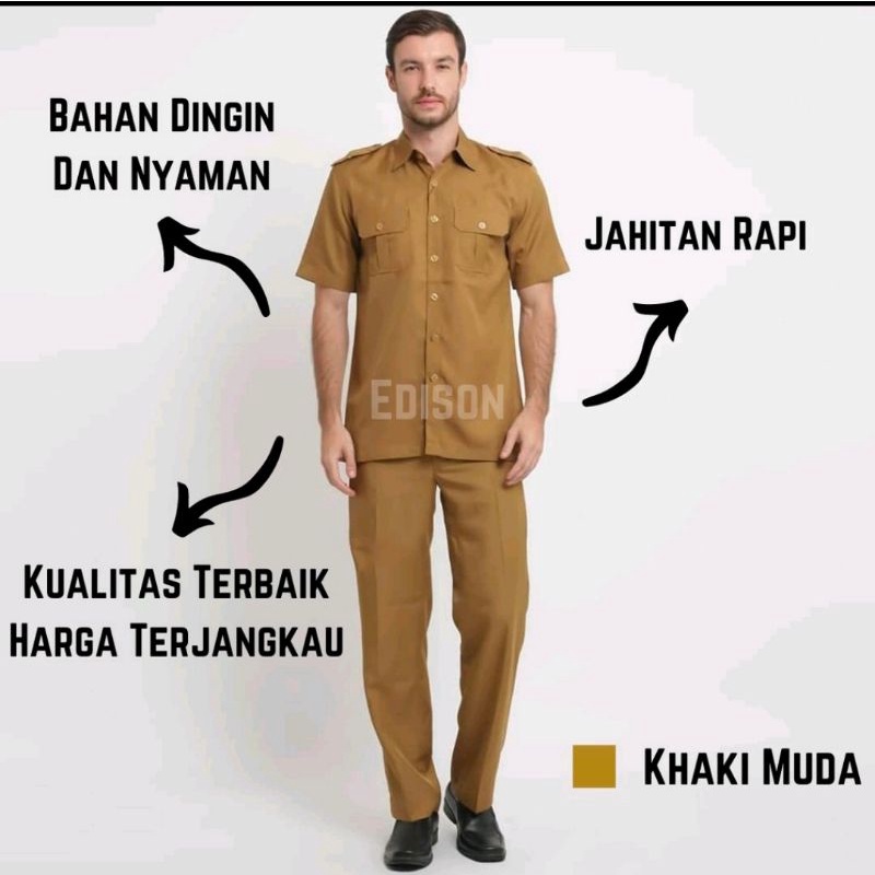 BAJU SERAGAM PNS ASN PRIA COKLAT KAKI BAHAN WOOL IMPORT DAN KATUN