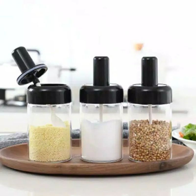 MJ88 Botol Sendok Bumbu Kaca Toples Penyimpan Serbaguna Super murah