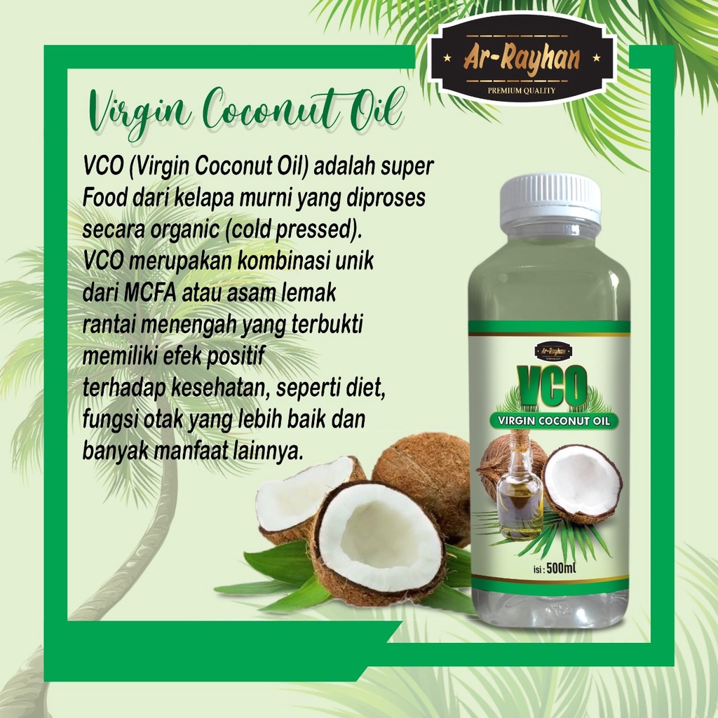 

Minyak Virgin Coconut oil VCO Organic / Minyak Kelapa Murni Ar-Rayhan 500 ml