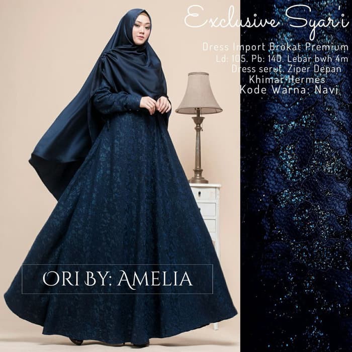 Gamis Brokat Navy Terbaru - Jilbab Voal