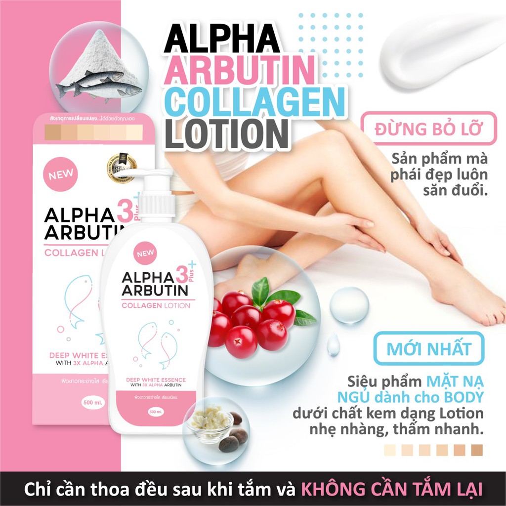 [BPOM] ALPHA ARBUTIN 3 PLUS COLLAGEN WHITENING LOTION , HAND BODY LOTION PEMUTIH PEMUTIH BADAN 500ml