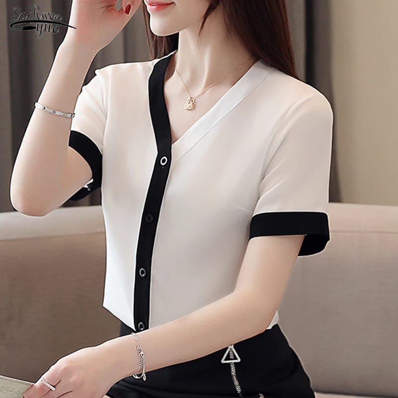 CALISSA FASHION [COD] PAKAIAN WANITA BLUS CASUAL ATASAN STYLE KOREA YORIKO PENDEK SIZE M-L-XL-XXL-WHITE