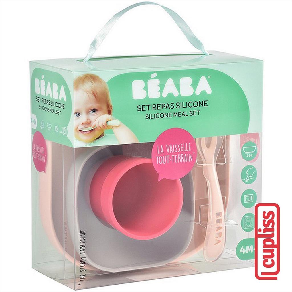 BEABA Silicone Meal Set 4 pcs 122200 Pink Alat Makan Anak