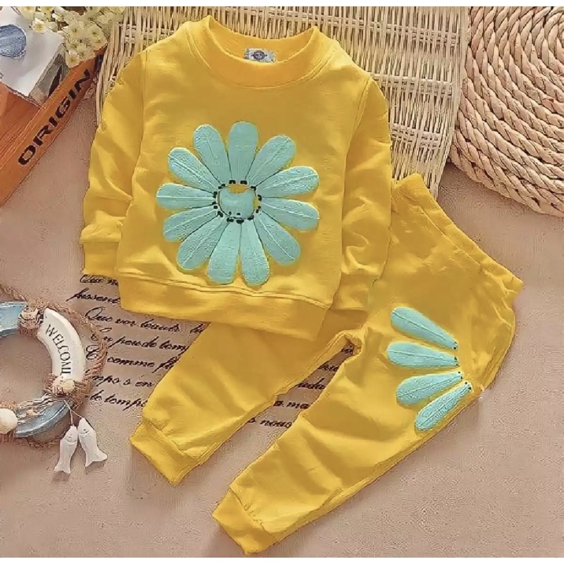 Setelan sweater anak sunflower baju setelana anak perempuan 1-5 tahun