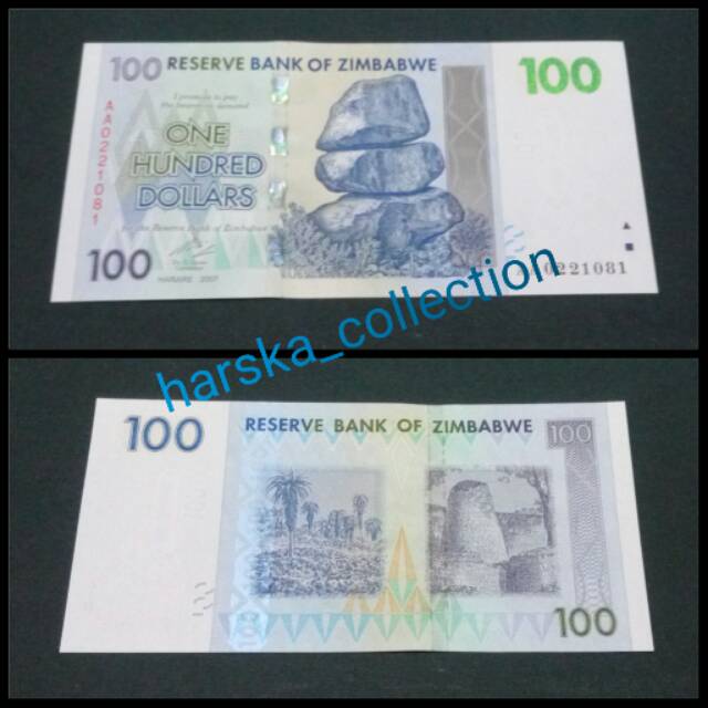 Uang Kertas 100 Dollar Zimbabwe Tahun 2007