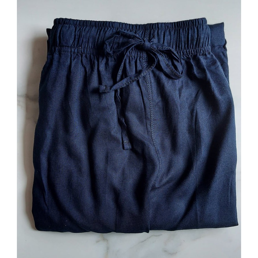 Uniqlo Drape Wide Pants - Kulot Panjang Wanita-NAVY
