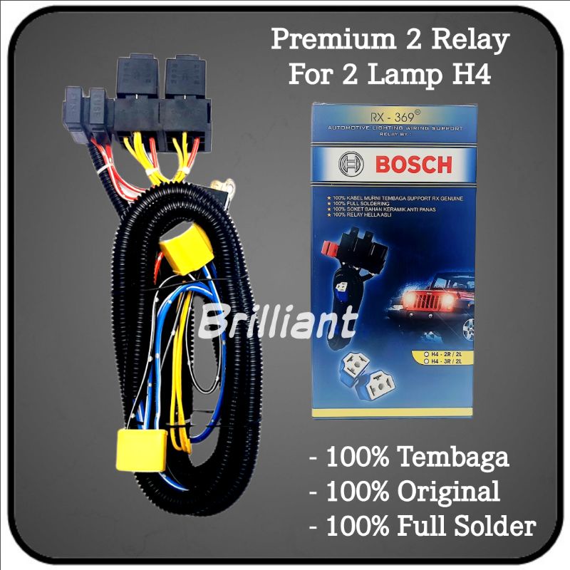 Kabel Set Relay Mobil Untuk Lampu H4 - 2 Relay / 2 Lampu - Kabel &amp; Relay Original