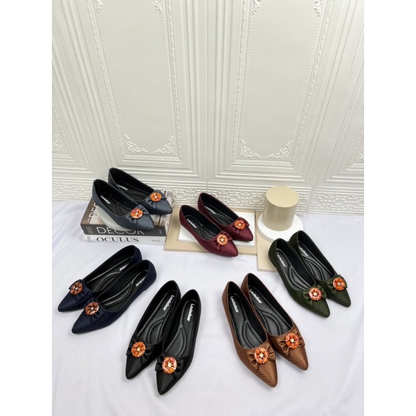 sepatu flat shoes wanita terbaru kekinian pesta LOUISDEAR sepatu flat shoes satin FL LOVE B25