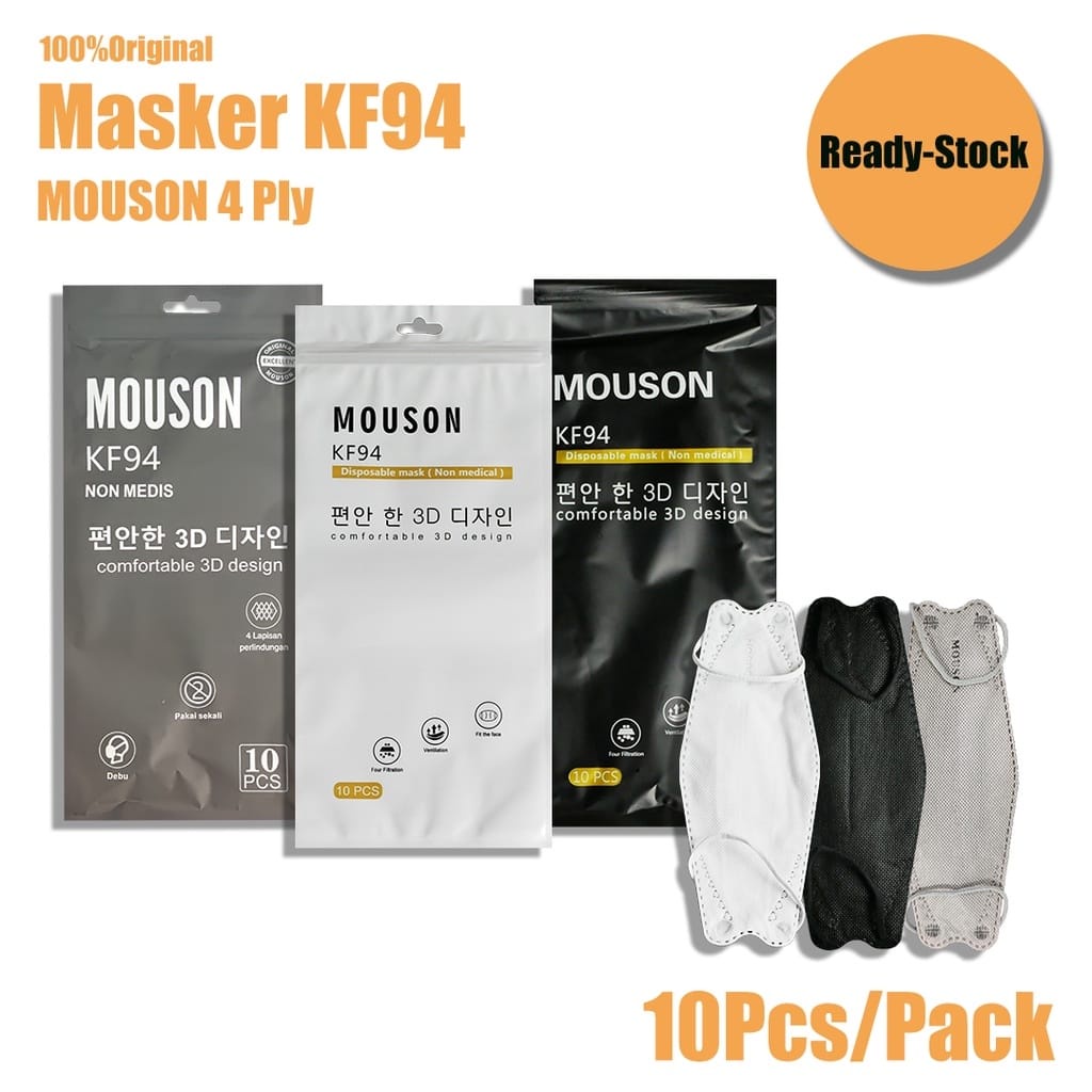 MASKER KF94 MOUSON HITAM PUTIH ABU ISI 10 PCS