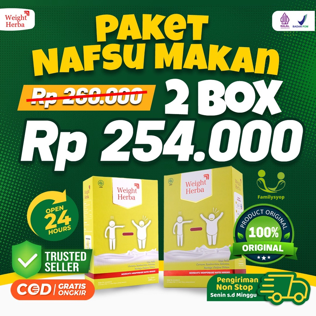 Paket Nafsu Makan 2 Box Weight Herba - Susu Penambah Nafsu Makan Penggemuk Badan Penambah Kalori Lancarkan Saluran Pencernaan Penambah Protein Tubuh