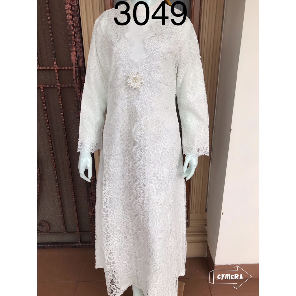 Gamis alexuez full brukat bros 3049/gamis brukat premium putih tulang brukat tipis