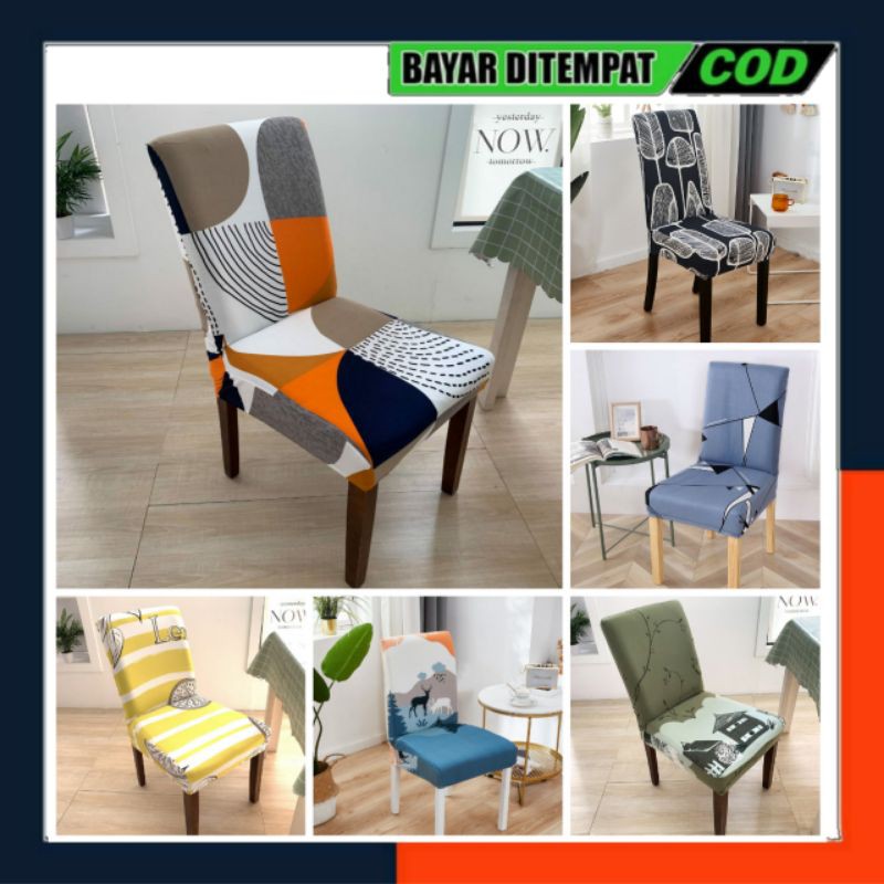 [COD] SARUNG KURSI MAKAN ELASTIS COVER CHAIR BANGKU MAKAN MOTIF POLOS