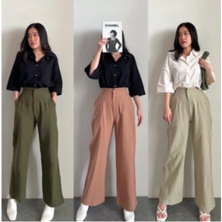 IMF CELANA KULOT LINEN / CELANA LAURA SLIM KULOT KEKINIAN SEOUL CELANA HIGHWAIST KULOT LINEN PREMIUM MURAH BISA COD